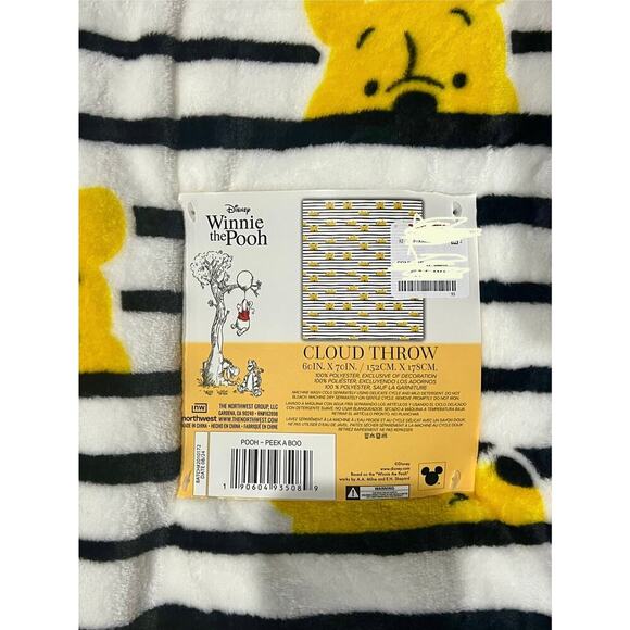 Winnie the Pooh Cloud Blanket Plush Yellow, Black, White Stripes 60x70 - Picture 2 of 3